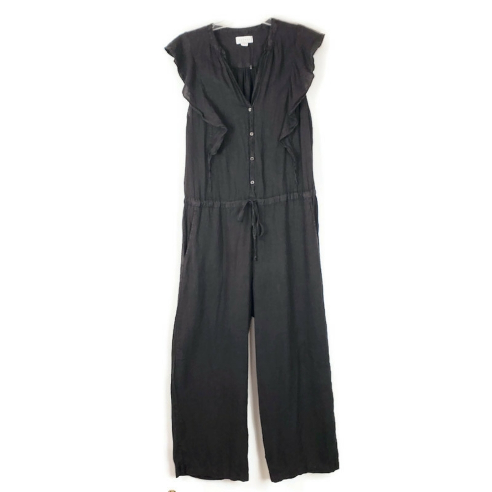 Velvet by Graham & Spencer Faretta Black Linen Ruffle Sleeveless Jumpsuit sz M